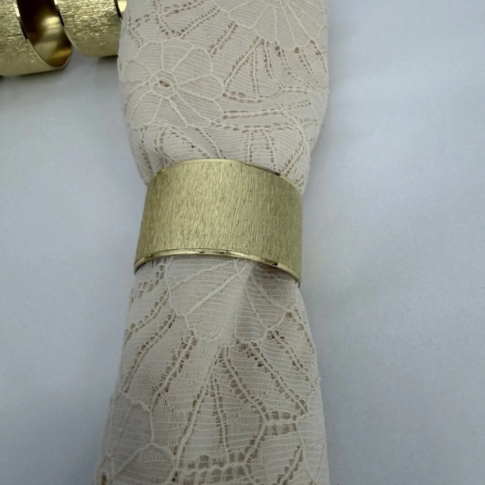 Napkin Ring Set Gold Textured Brushed Metal 8 Piece Dining Elegant Sparkly